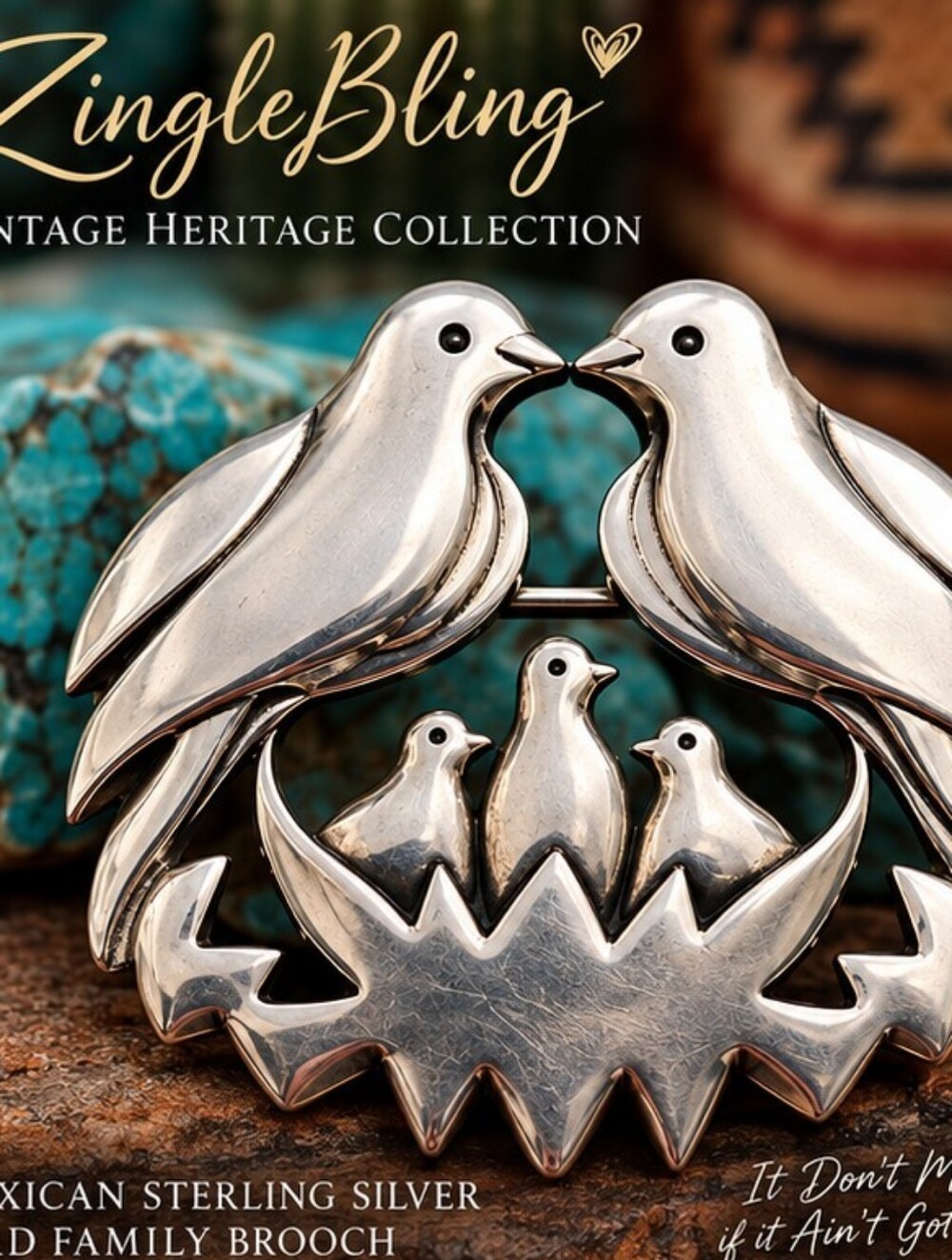 Vintage Mexico 925 Sterling Silver Bird Family Brooch TJ-62 1995 22g